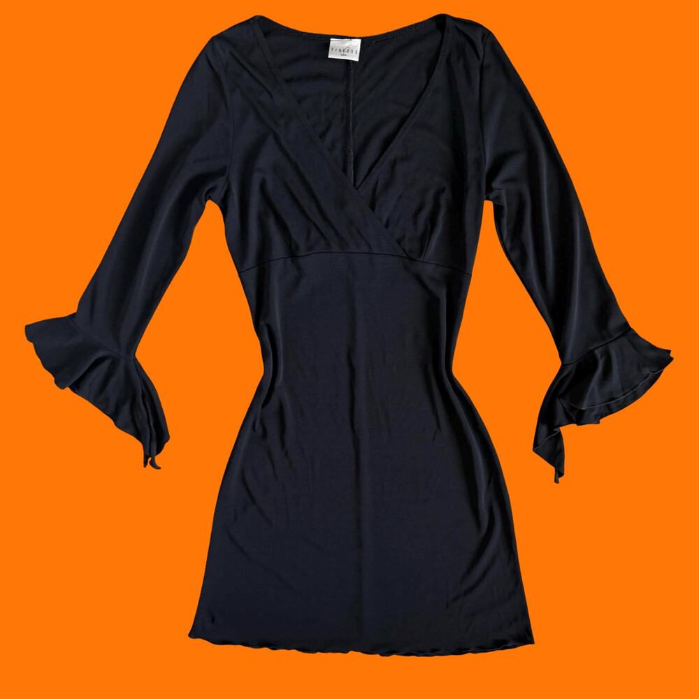 90's 00's vintage black bodycon bell sleeve y2k dress MEDIUM finesse